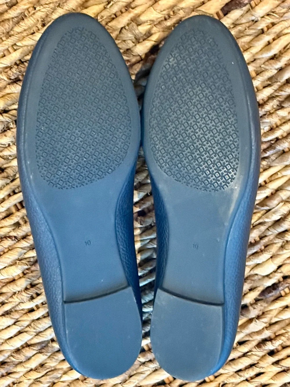 Tory Burch Navy Leather Logo Flats with Gold Emblem